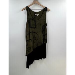 Green and Black Colors Artwear Tunic Blouse Lagenlook Layered Size 2